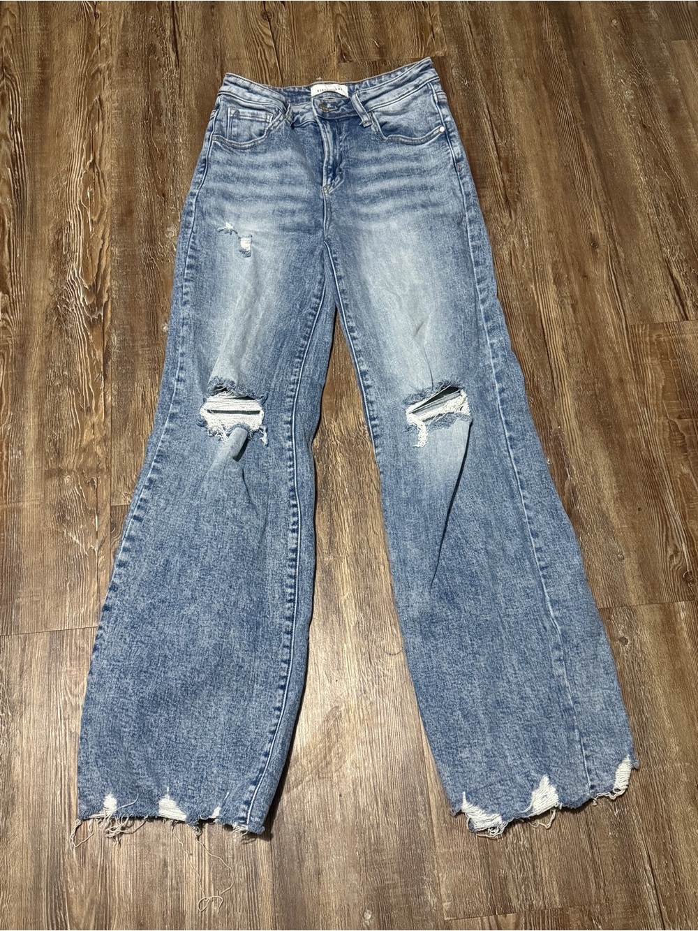 Risen Jeans Women's 7/28 High Rise Medium Acid Wash Baggy Fit Distressed Denim